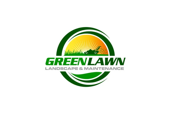 Illustration Vektorgrafik Der Rasenpflege Landschaft Gras Konzept Logo Design Vorlage — Stockvektor