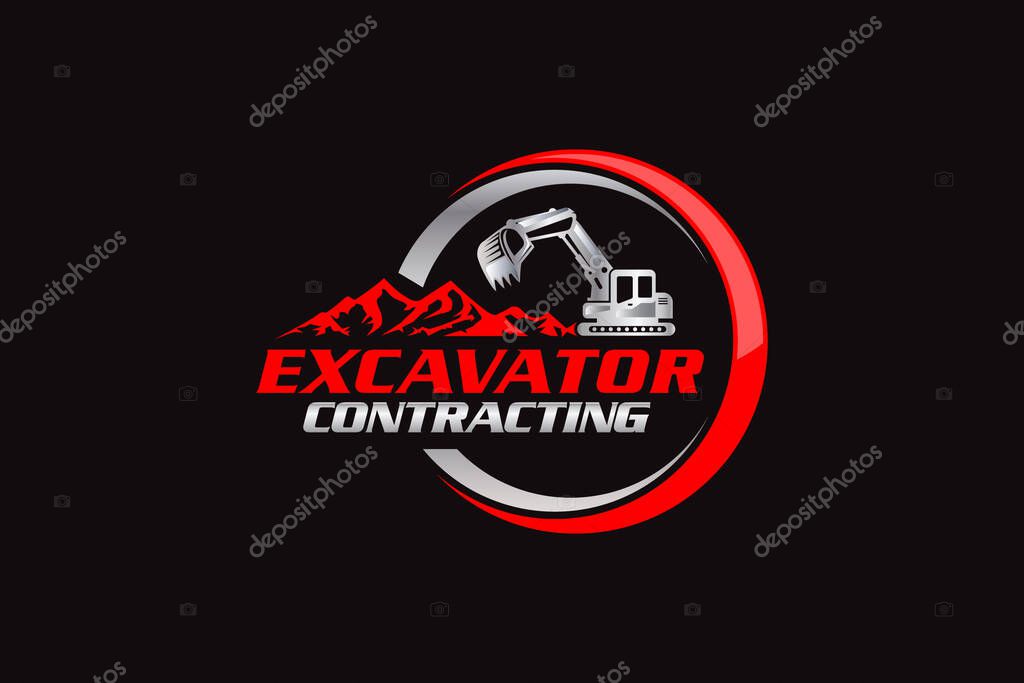 Illustration vector graphic of excavator contracting company logo design template