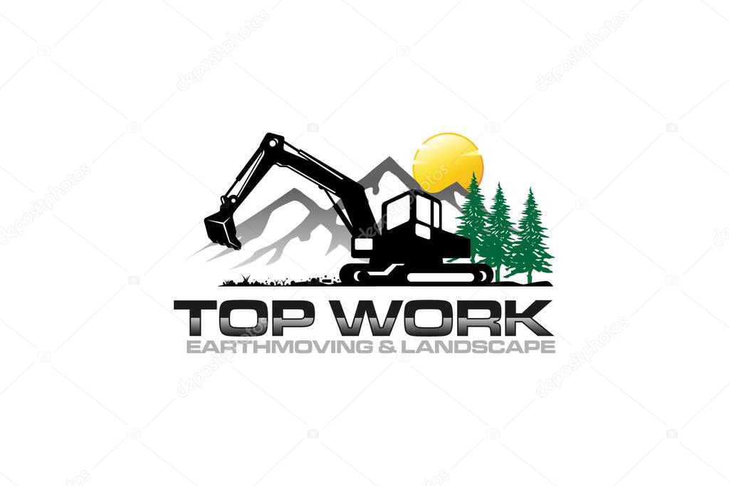 Illustration vector graphic of excavator construction, excavator earthworks, and heavy equipment logo design template