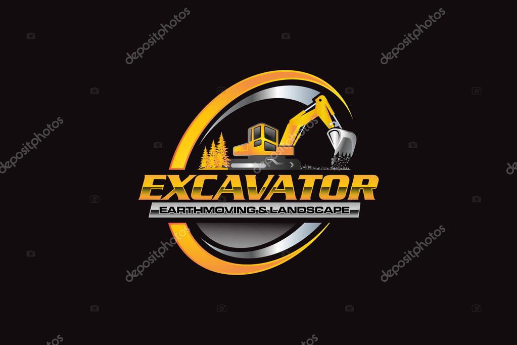 Illustration vector graphic of excavator construction, excavator earthworks, and heavy equipment logo design template