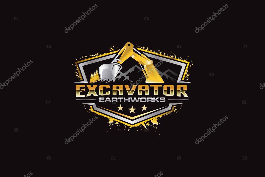 Illustration vector graphic of excavator construction, excavator earthworks, and heavy equipment logo design template