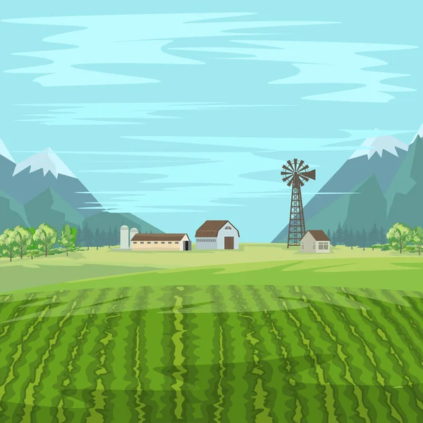 Granja rural o prado de tierras de cultivo. — Vector de stock