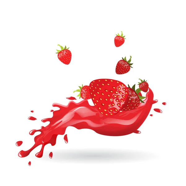 Ρεαλιστική Φράουλα Κόκκινο Splash Εικονογράφηση Διανύσματος — Διανυσματικό Αρχείο