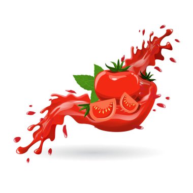 Tasarımın için kırmızı sulu, gerçekçi bir domates. Vektör illüstrasyonu