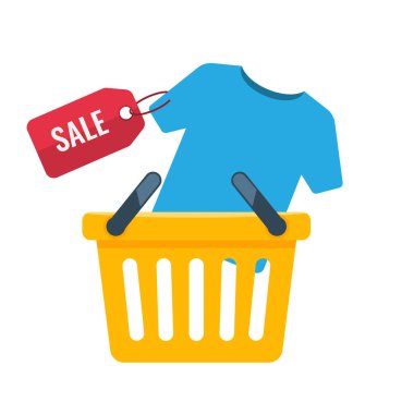 Shopping basket and shirt with price tag. Vector illustration