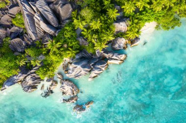 Anse Source DArgent - Seyşeller 'in en güzel plajı. La Digue Adası, Seyşeller