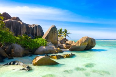 Anse Source DArgent - Seyşeller 'in en güzel plajı. La Digue Adası, Seyşeller