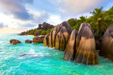 Anse Source DArgent - the most beautiful beach of Seychelles. La Digue Island, Seychelles clipart