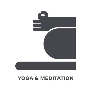 Yoga meditasyon logosu vektör katı simgesi. Duygusal denge, sakinlik, sağlıklı yaşam tarzı konsepti için rahatlama. Resim işareti ve sembol.