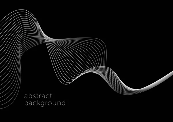 White Wavy Line Black Background Abstract Vector Dynamic Wave Shape — Stock Vector
