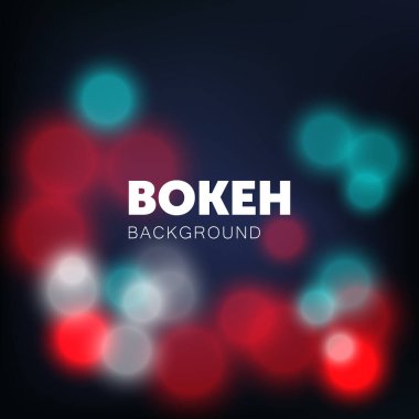 Parlak bokeh ışıkları soyut arkaplan vektörünü bulanıklaştırır. Parlak kırmızı, beyaz ve mavi renkli Noel lambası sanatı. Yumuşak, canlı, odaklanmış doku arka planı, renkli daire lamba festivali illüstrasyonu.