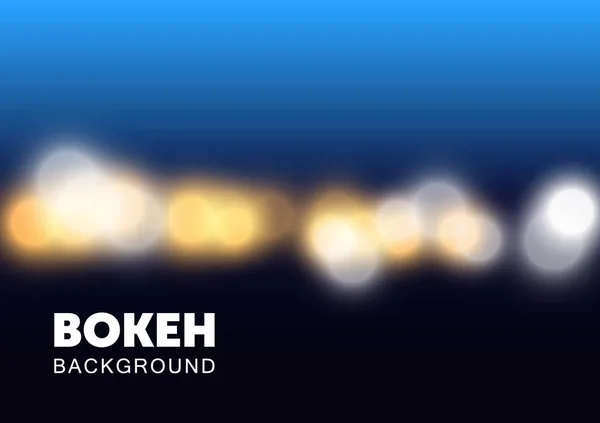 Parlak bokeh ışıkları soyut arkaplan vektörünü bulanıklaştırır. Koyu mavi arkaplanı olan altın ve beyaz Noel ampulü. Canlı odaklanmış doku sanatı. Yumuşak daire lamba festivali illüstrasyon duvar kağıdı.