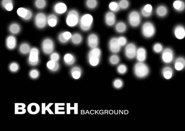 Parlak bokeh ışıkları soyut arkaplan vektörünü bulanıklaştırır. Koyu siyah arka planlı parlak beyaz Noel ampulü efekti. Titreşimli sim çözünmüş doku sanatı. Parlak daire lamba parti illüstrasyonuName.