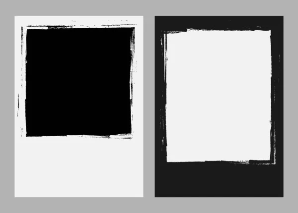 Grunge çerçeve özet arka plan vektörü seti. Mürekkep fırçası sıçrama efekti, siyah beyaz sınır koleksiyonu. Kirli kaba renk dokusu, dikdörtgen şekilli desen. Üzücü resim arkaplanı çizimi.