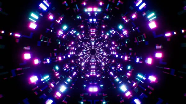 Neon Square Patroon Betegelde Textuur Tunnel Achtergrond — Stockfoto