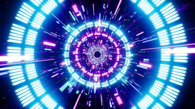 Parlayan Neon Çemberi Işık Gelecek Teknolojisi Tüneli