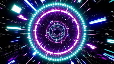 Teknoloji Şablonunda Hızlı İlerleme Neon Işık Tüneli Arkaplanı