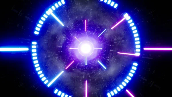 Žhnoucí Neonové Světlo Laserový Paprsek Prostor Tunel Pozadí — Stock fotografie