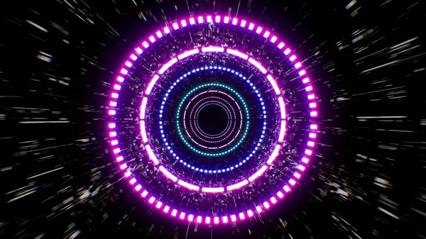 ネオンカラーサークルライトホールに移動するSfテクスチャの背景 — ストック写真