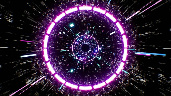 Neon Circle Light Mechanisch Gestructureerde Tunnel — Stockfoto