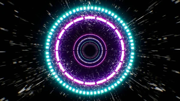 Cyan Und Purpurfarbenes Kreislicht Hintergrund Des Sci Tunnels — Stockfoto