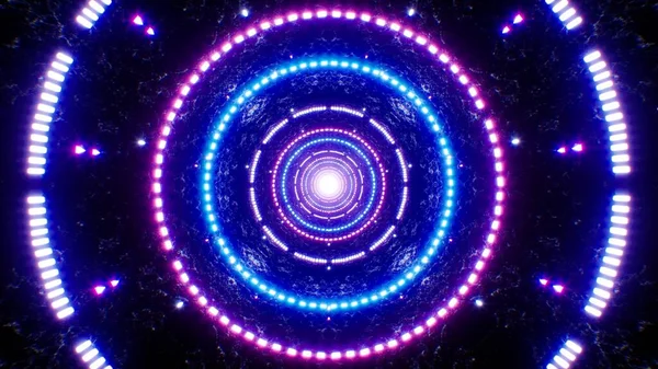 Multi Neon Circle Light Ciemnym Tunelu — Zdjęcie stockowe