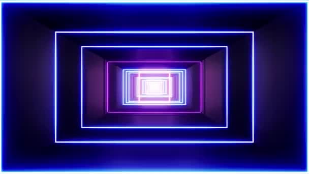 Neon Işık Dikdörtgeni Tüneli — Stok video