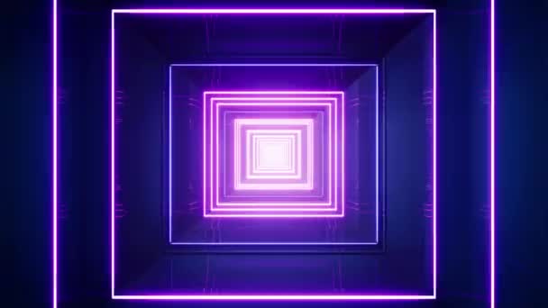 Neon Light Square Tunnelschleife — Stockvideo