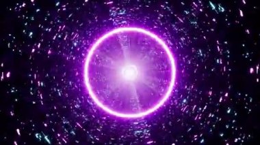 Parlayan Neon Çember Işığı Parıldayan Teknoloji Desenli VJ Tünel Döngüsü