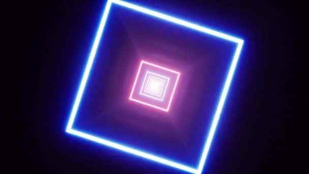 Glow Neon Light Square Asfalt Tunnel — Stockvideo