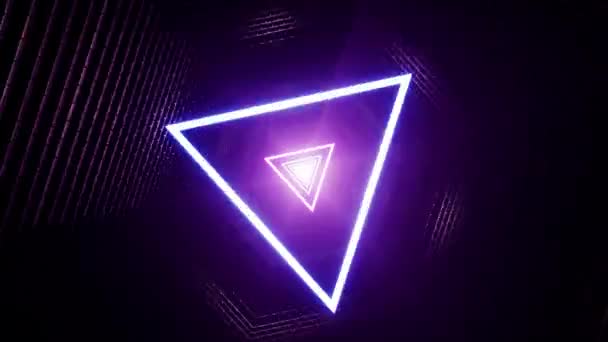 Glow Neon Triangle Light Dark Tunnel — Stockvideo