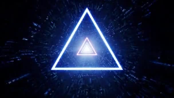 Glowing Neon Triangle Light Sci Tunnel Loop Background — Stock Video