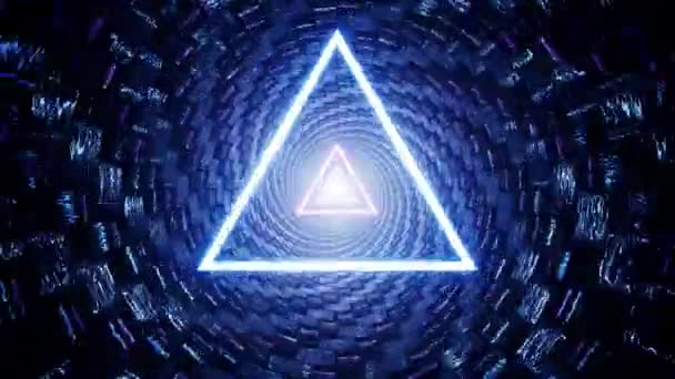 Φωτίζοντας Νέον Τρίγωνο Σχήμα Φως Σπιράλ Σήραγγα Βρόχο — Αρχείο Βίντεο