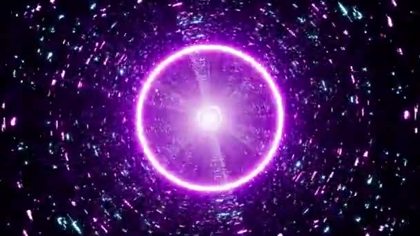 Gloeiend Neon Cirkel Licht Het Glitterende Technologie Patroon Gestructureerde Tunnel — Stockvideo