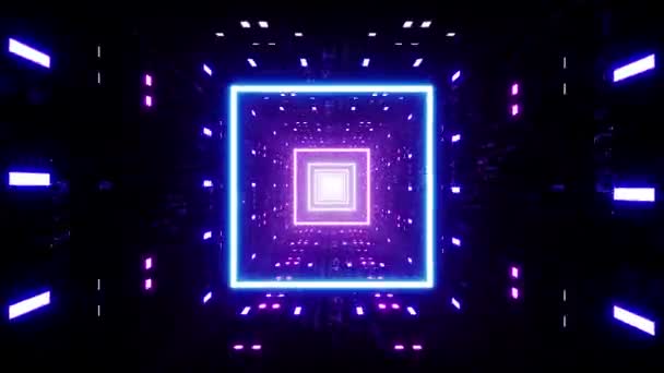 Shining Neon Square Shape Disco Lichte Tunnel — Stockvideo