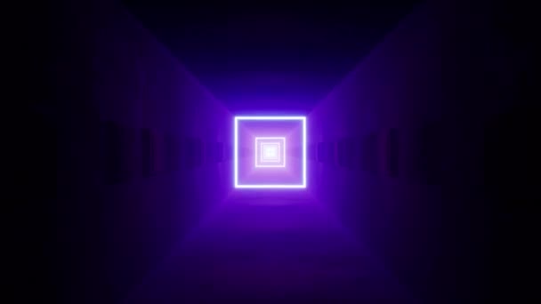 Neon Light Square Metallplattan Tunneln — Stockvideo