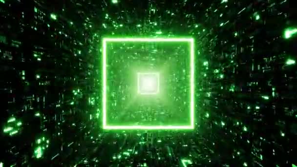Túnel Matriz Forma Quadrada Luz Verde Brilhante — Vídeo de Stock