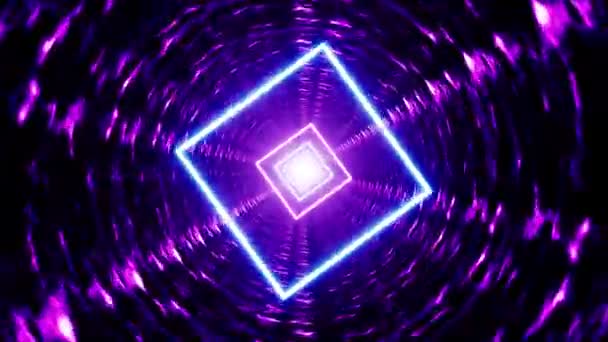 Mor Flare Tüneli Döngüsünde Parlak Neon Kare Şekil Işığı — Stok video