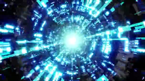 Schijnend Blauw Licht Technologie Patroon Tunnel — Stockvideo