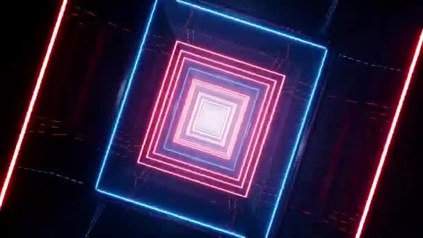 赤と青のスクエアライトメタルトンネルVjループ回転 — ストック動画