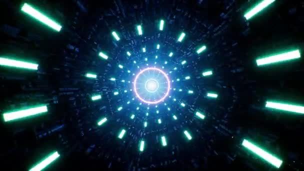 Světelná Vlna Zářícího Kruhu Tunelu Vícenásobné Zelené Lampy — Stock video