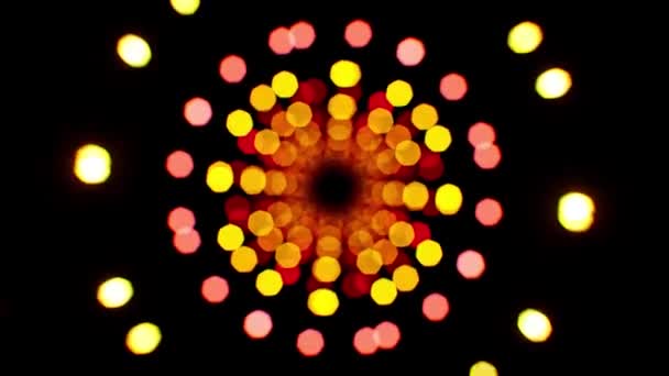Röda Och Gula Ljus Bokeh Partiklar Rotation — Stockvideo