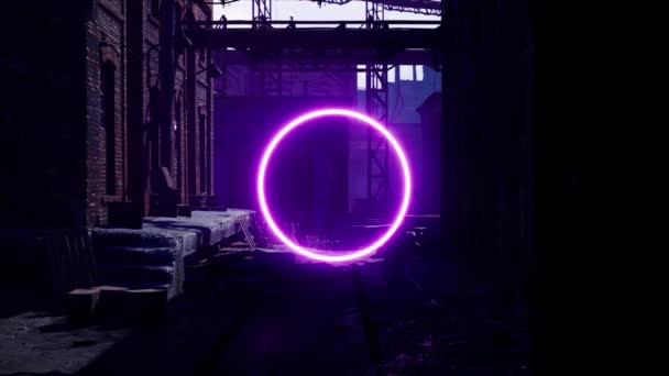 Strălucitoare Purple Light Circle Logo Frame Fața Clădirii Vechi — Videoclip de stoc
