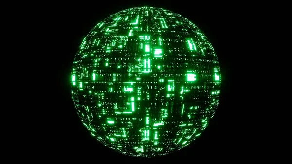 Glowing Green Matrix Binary Data Code Sphère Texture Effet Illustration — Photo