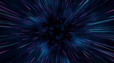  Fast Speed Fly in to Night Sky with Neon Light Streak