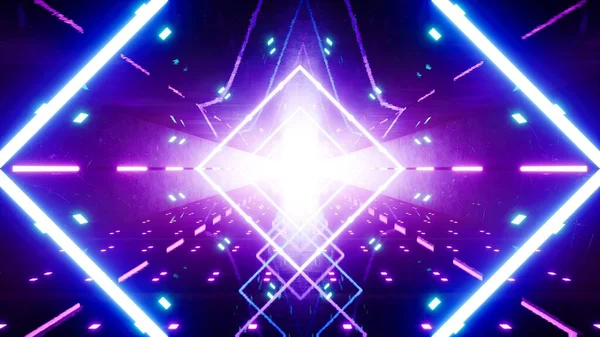 Glowing Diamond Shape Neon Light Passage — Zdjęcie stockowe