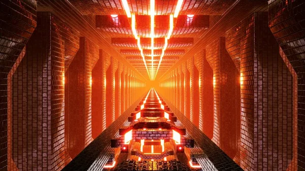 Orange Color Light Illuminated Concept Tunnel Rendering Stockfoto