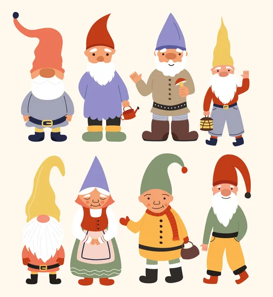Ensemble Petits Gnomes Chapeaux — Image vectorielle