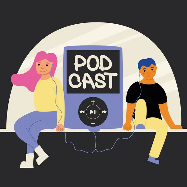 Omslag Eller Affisch För Podcast Intervju Eller Ångande Flicka Och — Stock vektor