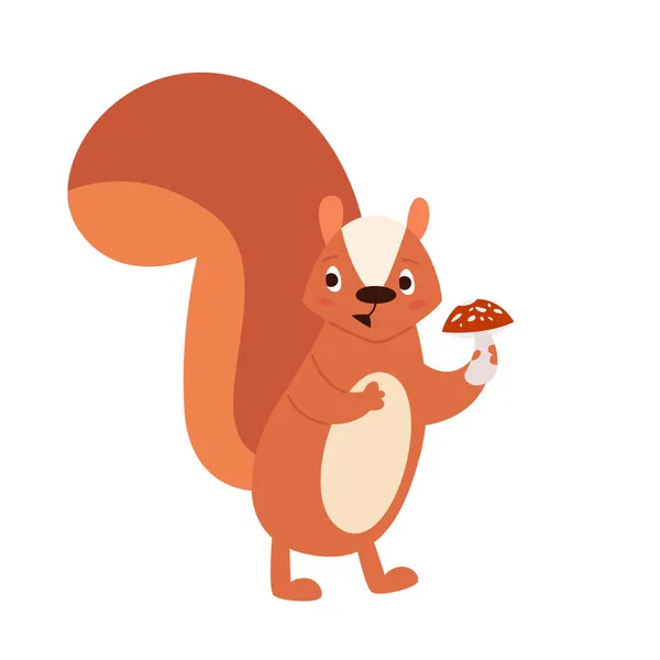 Vector Ingwer Cartoon Eichhörnchen Hält Einen Pilz — Stockvektor